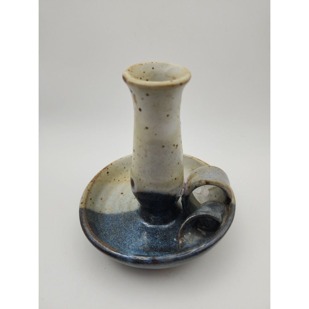 Artist Signed 4" Stoneware Chamberstick Candle Holder